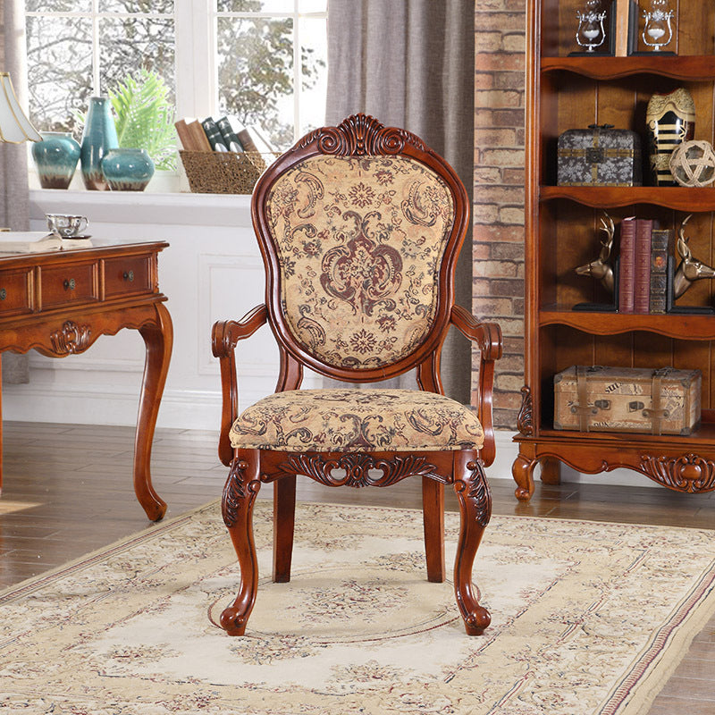 Traditional Vintage Solid Wood Chenille Fabric Sponge Dining Chair Backrest Armrest For Dining Room