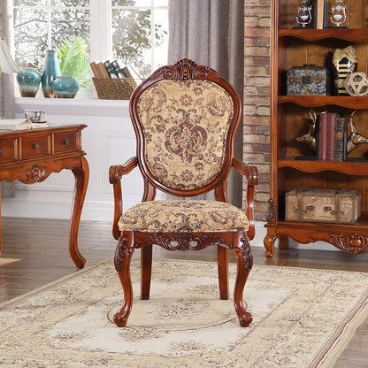 Traditional Vintage Solid Wood Chenille Fabric Sponge Dining Chair Backrest Armrest For Dining Room