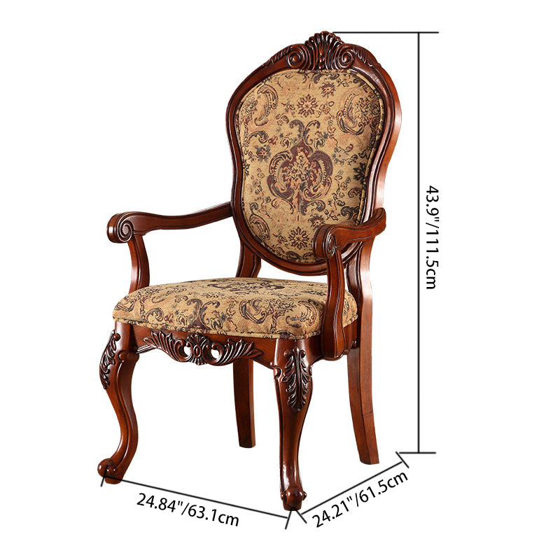 Traditional Vintage Solid Wood Chenille Fabric Sponge Dining Chair Backrest Armrest For Dining Room
