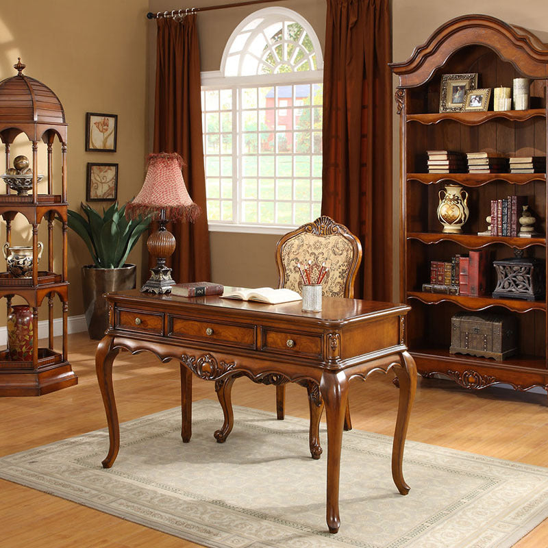 Traditional Vintage Solid Wood Chenille Fabric Sponge Dining Chair Backrest Armrest For Dining Room