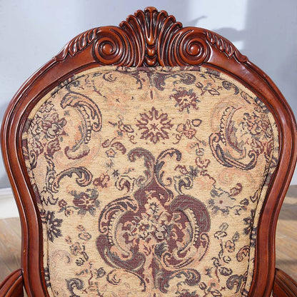Traditional Vintage Solid Wood Chenille Fabric Sponge Dining Chair Backrest Armrest For Dining Room