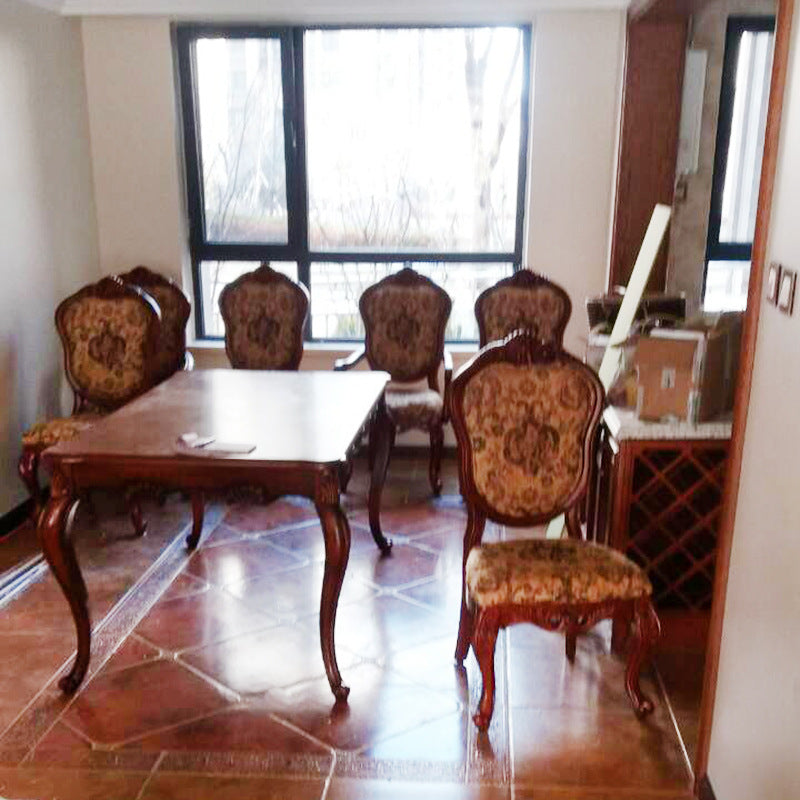 Traditional Vintage Solid Wood Chenille Fabric Sponge Dining Chair Backrest Armrest For Dining Room