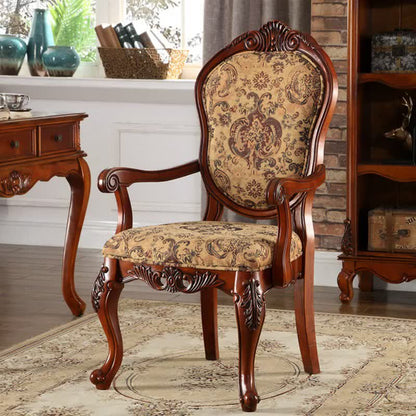 Traditional Vintage Solid Wood Chenille Fabric Sponge Dining Chair Backrest Armrest For Dining Room