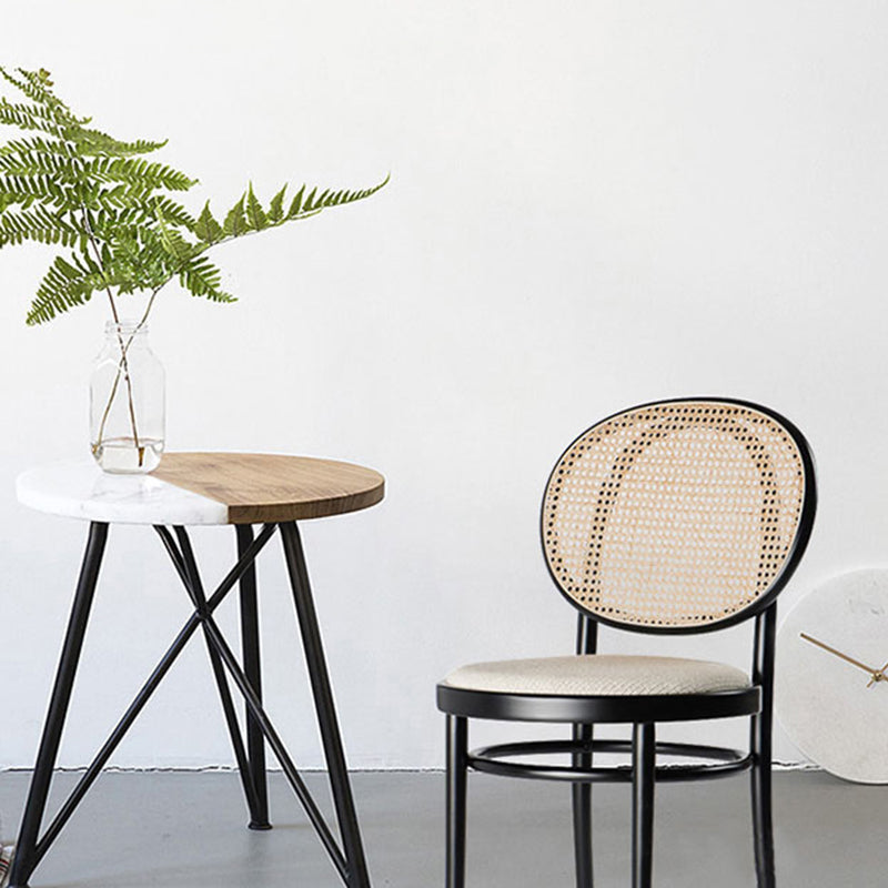 Modern Minimalist Solid Wood Natural Rattan Cotton-Linen Blend Sponge Dining Chair Backrest For Dining Room