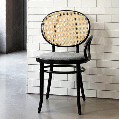 Modern Minimalist Solid Wood Natural Rattan Cotton-Linen Blend Sponge Dining Chair Backrest For Dining Room