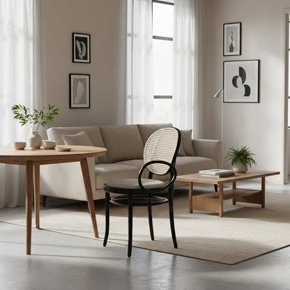 Modern Minimalist Solid Wood Natural Rattan Cotton-Linen Blend Sponge Dining Chair Backrest For Dining Room