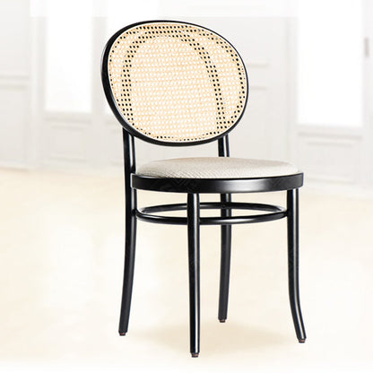 Modern Minimalist Solid Wood Natural Rattan Cotton-Linen Blend Sponge Dining Chair Backrest For Dining Room