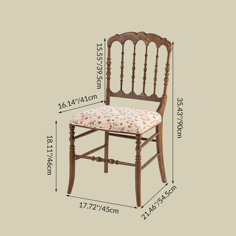 Traditional Vintage Solid Wood Cotton-Linen Sponge Cushion Dining Chair Backrest For Dining Room