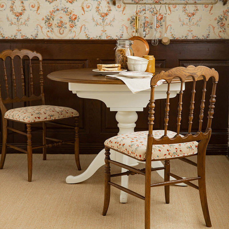 Traditional Vintage Solid Wood Cotton-Linen Sponge Cushion Dining Chair Backrest For Dining Room