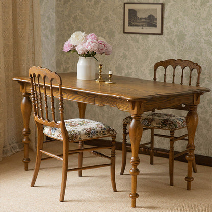 Traditional Vintage Solid Wood Cotton-Linen Sponge Cushion Dining Chair Backrest For Dining Room