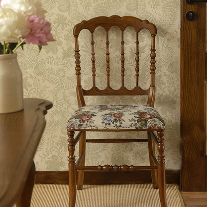 Traditional Vintage Solid Wood Cotton-Linen Sponge Cushion Dining Chair Backrest For Dining Room