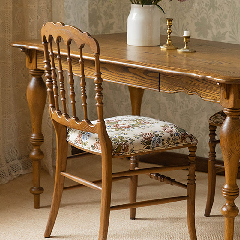 Traditional Vintage Solid Wood Cotton-Linen Sponge Cushion Dining Chair Backrest For Dining Room