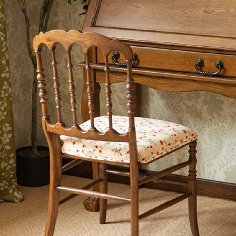 Traditional Vintage Solid Wood Cotton-Linen Sponge Cushion Dining Chair Backrest For Dining Room