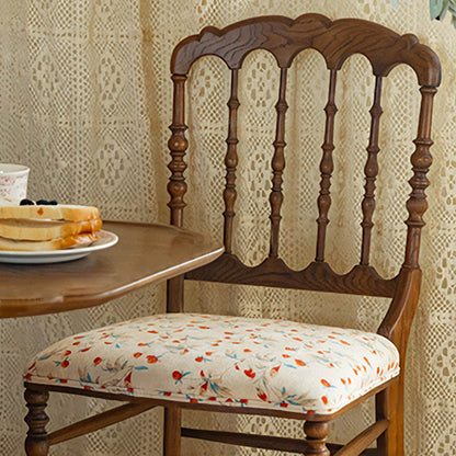 Traditional Vintage Solid Wood Cotton-Linen Sponge Cushion Dining Chair Backrest For Dining Room