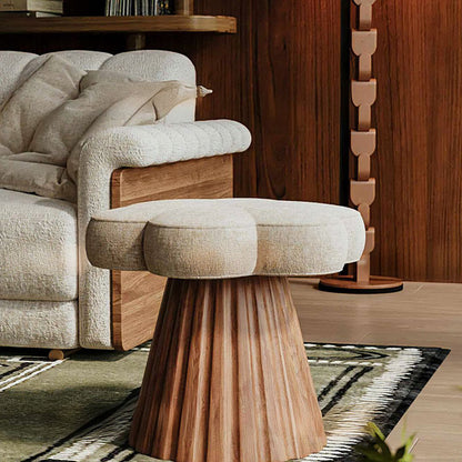 Modern Minimalist Petal-Shaped Solid Wood Chenille Upholstery Sponge Cushion Vanity Stool For Bedroom