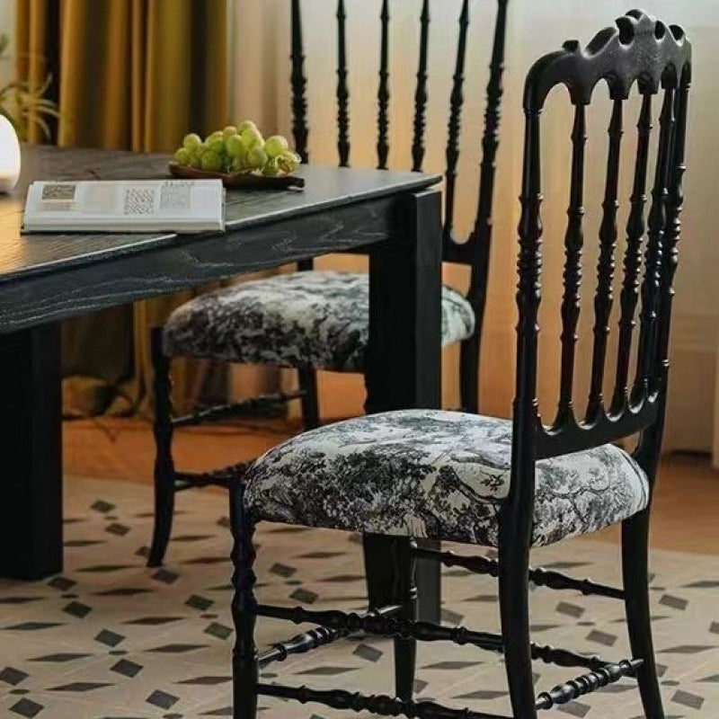 Traditional Vintage Solid Wood Fabric Upholstery Sponge Cushion Dining Chair Backrest For Dining Room