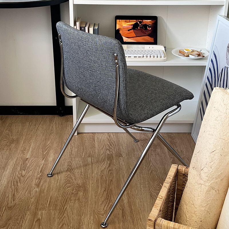 Modern Minimalist Curved Iron-Plated Solid Wood Plywood Cotton-Linen Blend Foam Cushion Dining Chair Backrest For Dining Room