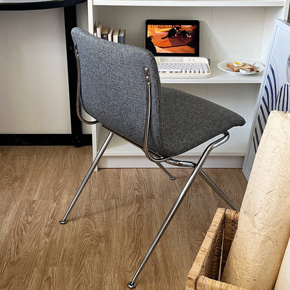 Modern Minimalist Curved Iron-Plated Solid Wood Plywood Cotton-Linen Blend Foam Cushion Dining Chair Backrest For Dining Room