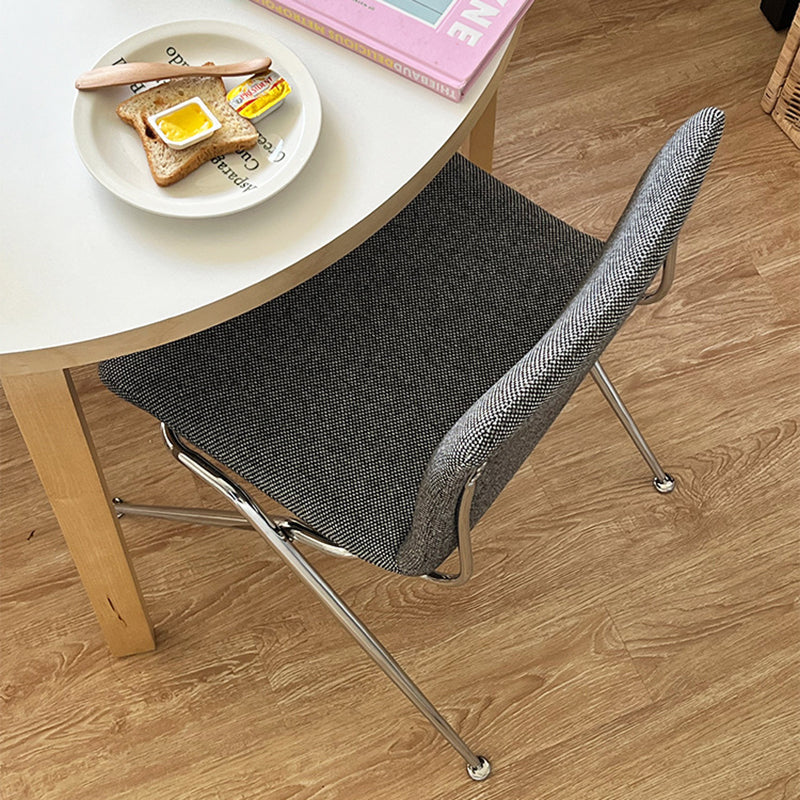 Modern Minimalist Curved Iron-Plated Solid Wood Plywood Cotton-Linen Blend Foam Cushion Dining Chair Backrest For Dining Room