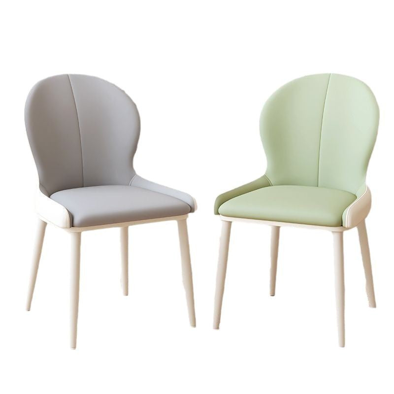 Modern Minimalist PU Leather Carbon Steel Curved Back Dining Chair Backrest Armless For Dining Room