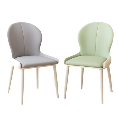 Modern Minimalist PU Leather Carbon Steel Curved Back Dining Chair Backrest Armless For Dining Room