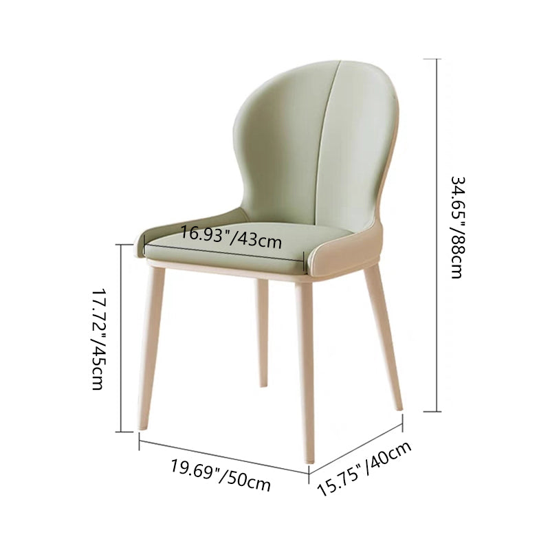 Modern Minimalist PU Leather Carbon Steel Curved Back Dining Chair Backrest Armless For Dining Room