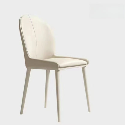 Modern Minimalist PU Leather Carbon Steel Curved Back Dining Chair Backrest Armless For Dining Room