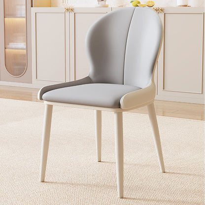 Modern Minimalist PU Leather Carbon Steel Curved Back Dining Chair Backrest Armless For Dining Room