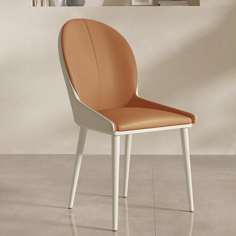 Modern Minimalist PU Leather Carbon Steel Curved Back Dining Chair Backrest Armless For Dining Room