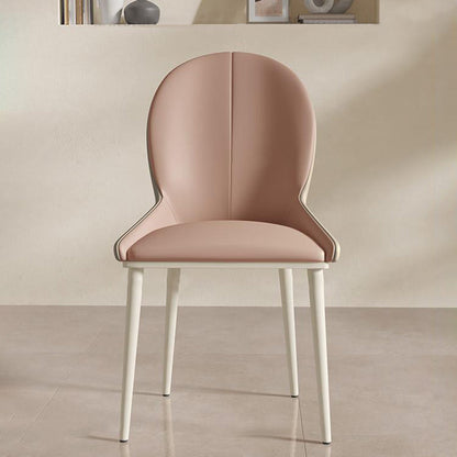 Modern Minimalist PU Leather Carbon Steel Curved Back Dining Chair Backrest Armless For Dining Room