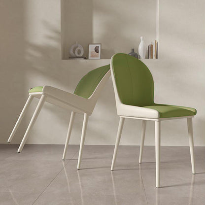 Modern Minimalist PU Leather Carbon Steel Curved Back Dining Chair Backrest Armless For Dining Room