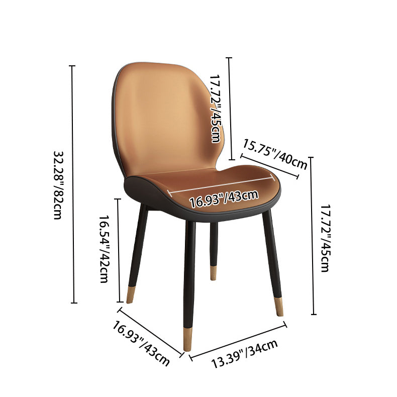 Modern Minimalist Carbon Steel PU Leather Sponge Curved Dining Chair Backrest Armless For Dining Room