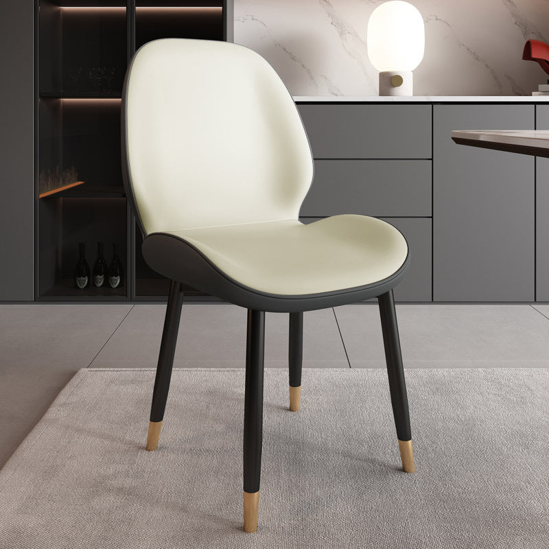 Modern Minimalist Carbon Steel PU Leather Sponge Curved Dining Chair Backrest Armless For Dining Room