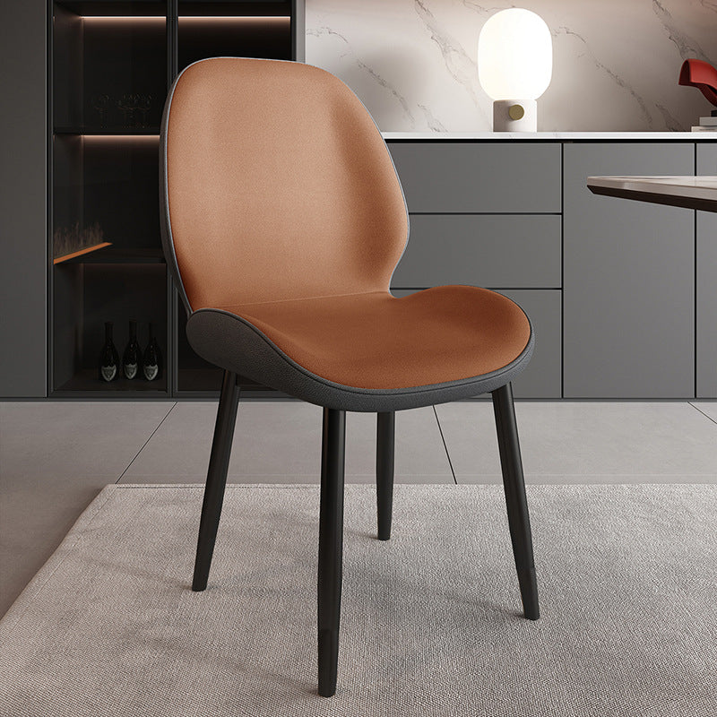 Modern Minimalist Carbon Steel PU Leather Sponge Curved Dining Chair Backrest Armless For Dining Room