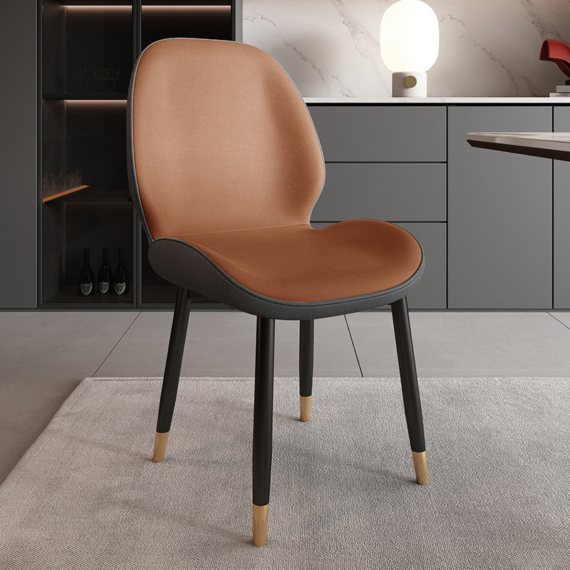 Modern Minimalist Carbon Steel PU Leather Sponge Curved Dining Chair Backrest Armless For Dining Room