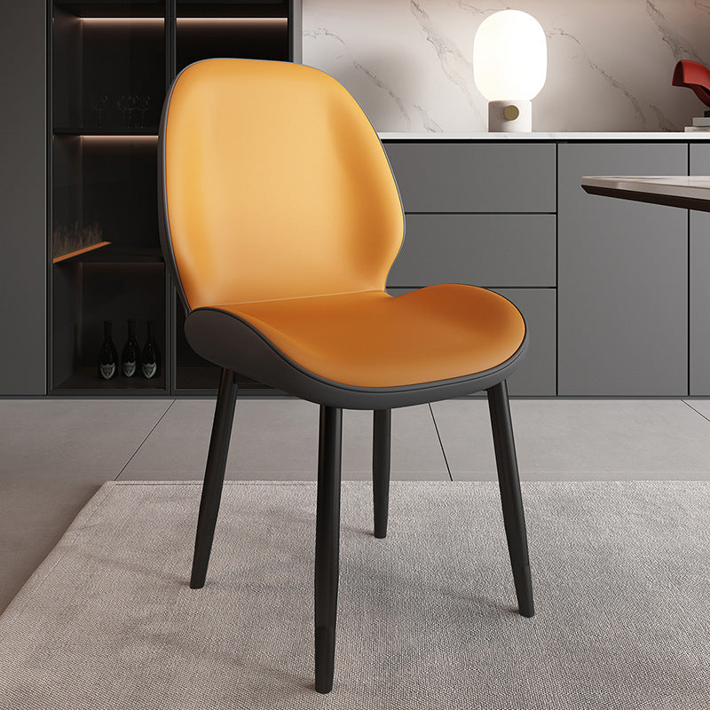 Modern Minimalist Carbon Steel PU Leather Sponge Curved Dining Chair Backrest Armless For Dining Room