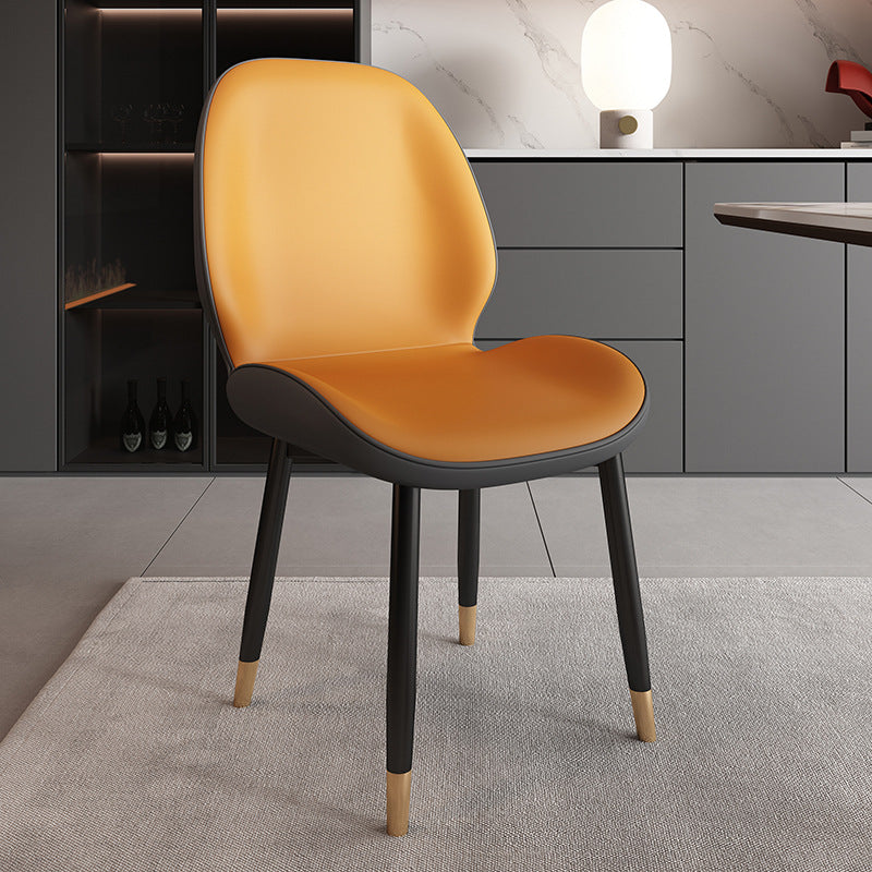 Modern Minimalist Carbon Steel PU Leather Sponge Curved Dining Chair Backrest Armless For Dining Room