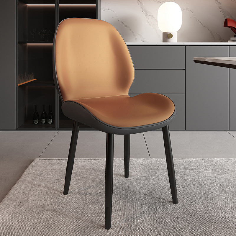 Modern Minimalist Carbon Steel PU Leather Sponge Curved Dining Chair Backrest Armless For Dining Room