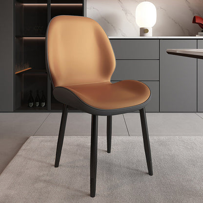 Modern Minimalist Carbon Steel PU Leather Sponge Curved Dining Chair Backrest Armless For Dining Room