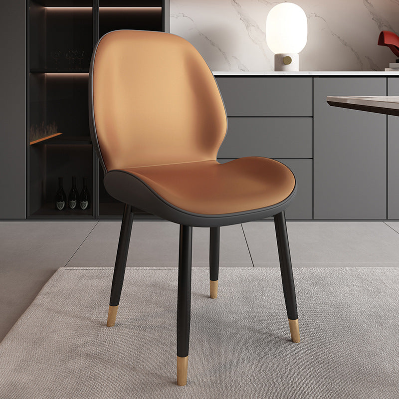 Modern Minimalist Carbon Steel PU Leather Sponge Curved Dining Chair Backrest Armless For Dining Room
