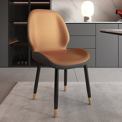 Modern Minimalist Carbon Steel PU Leather Sponge Curved Dining Chair Backrest Armless For Dining Room