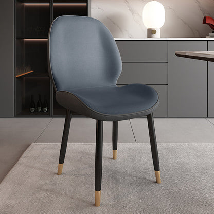 Modern Minimalist Carbon Steel PU Leather Sponge Curved Dining Chair Backrest Armless For Dining Room