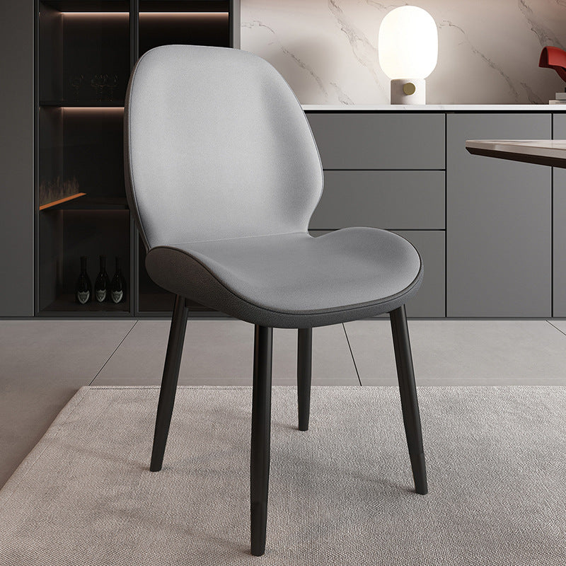 Modern Minimalist Carbon Steel PU Leather Sponge Curved Dining Chair Backrest Armless For Dining Room