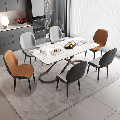 Modern Minimalist Carbon Steel PU Leather Sponge Curved Dining Chair Backrest Armless For Dining Room