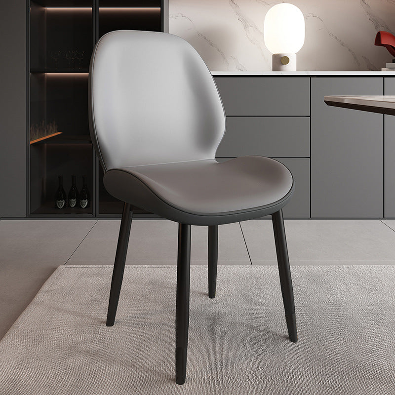 Modern Minimalist Carbon Steel PU Leather Sponge Curved Dining Chair Backrest Armless For Dining Room
