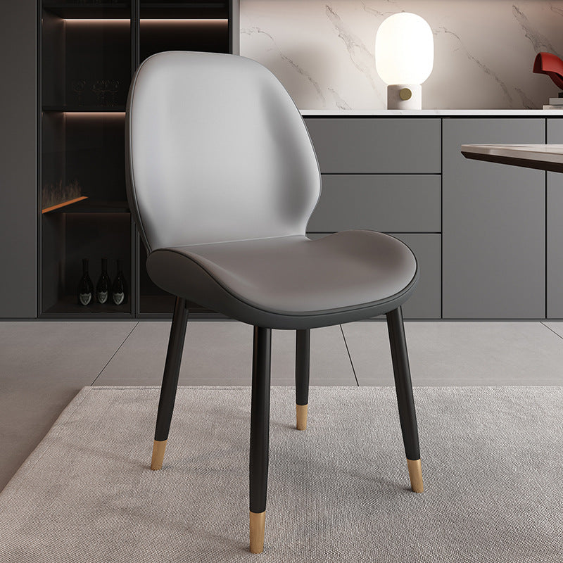 Modern Minimalist Carbon Steel PU Leather Sponge Curved Dining Chair Backrest Armless For Dining Room