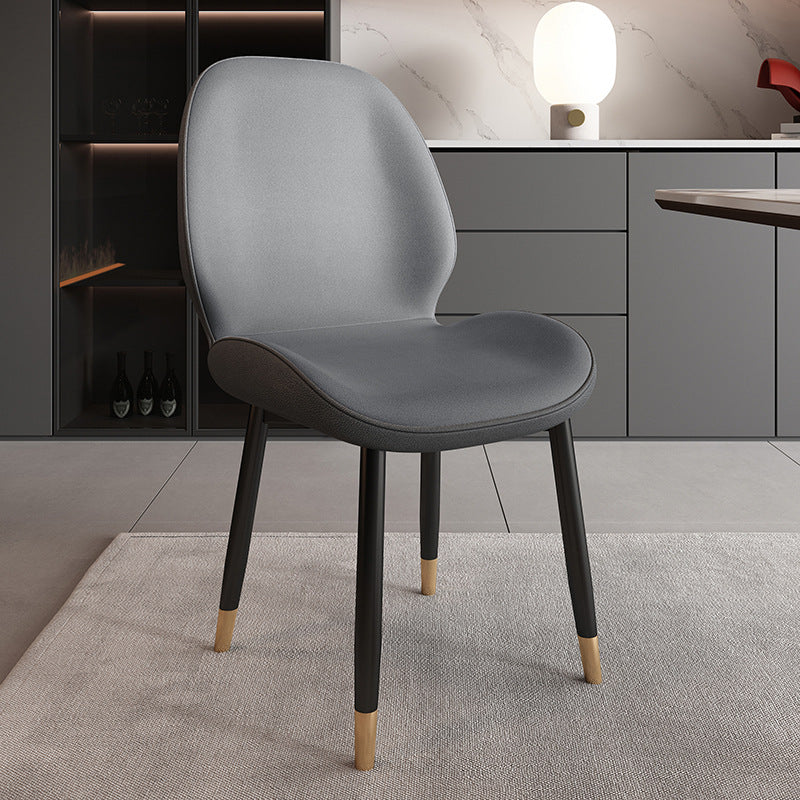 Modern Minimalist Carbon Steel PU Leather Sponge Curved Dining Chair Backrest Armless For Dining Room