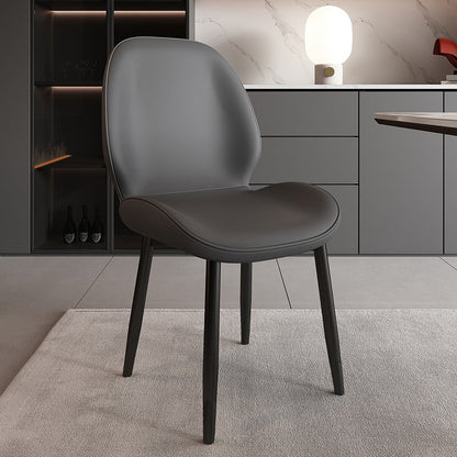 Modern Minimalist Carbon Steel PU Leather Sponge Curved Dining Chair Backrest Armless For Dining Room