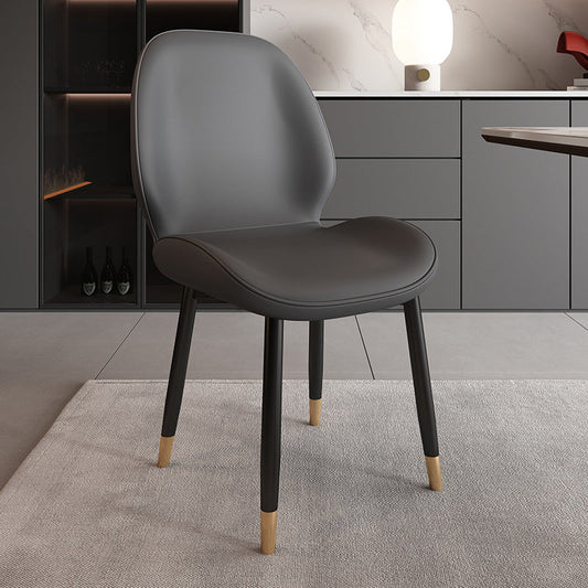 Modern Minimalist Carbon Steel PU Leather Sponge Curved Dining Chair Backrest Armless For Dining Room