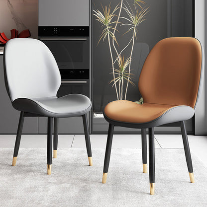 Modern Minimalist Carbon Steel PU Leather Sponge Curved Dining Chair Backrest Armless For Dining Room